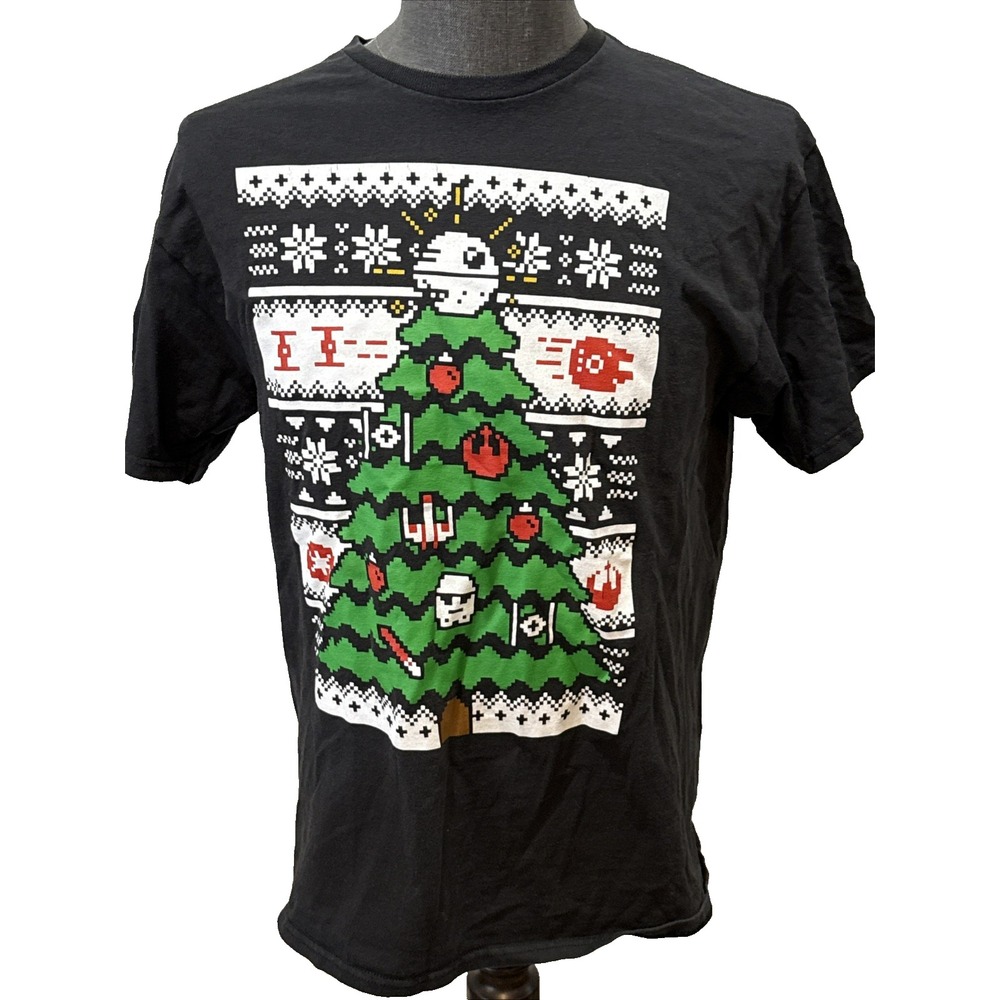 Star Wars VFIFTHSUN Black T-Shirt with a Christmas tree decorated by symbols - L